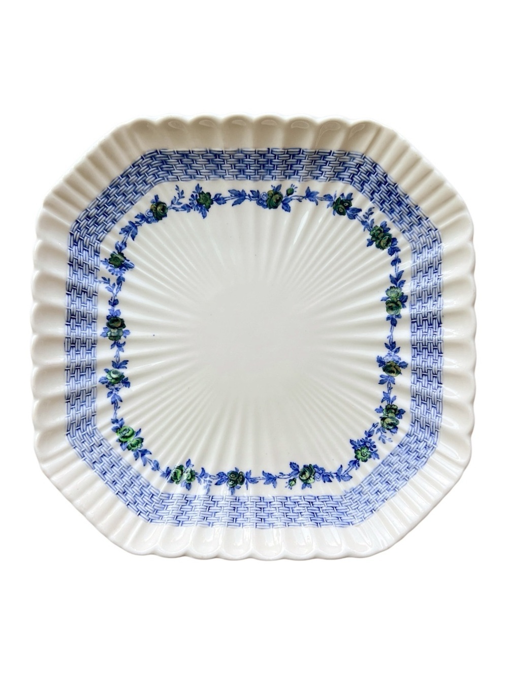 Copeland Spode Blue Belle Luncheon Plate Basketweave Earthenware Antique Vintage